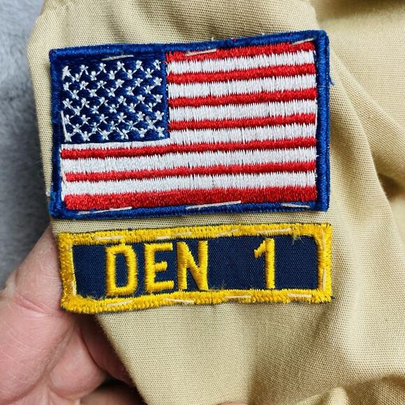 BSA Boy Scouts of America Shirt Mens L Tan Pins Sewn In Patches Golden Empire - Picture 6 of 14